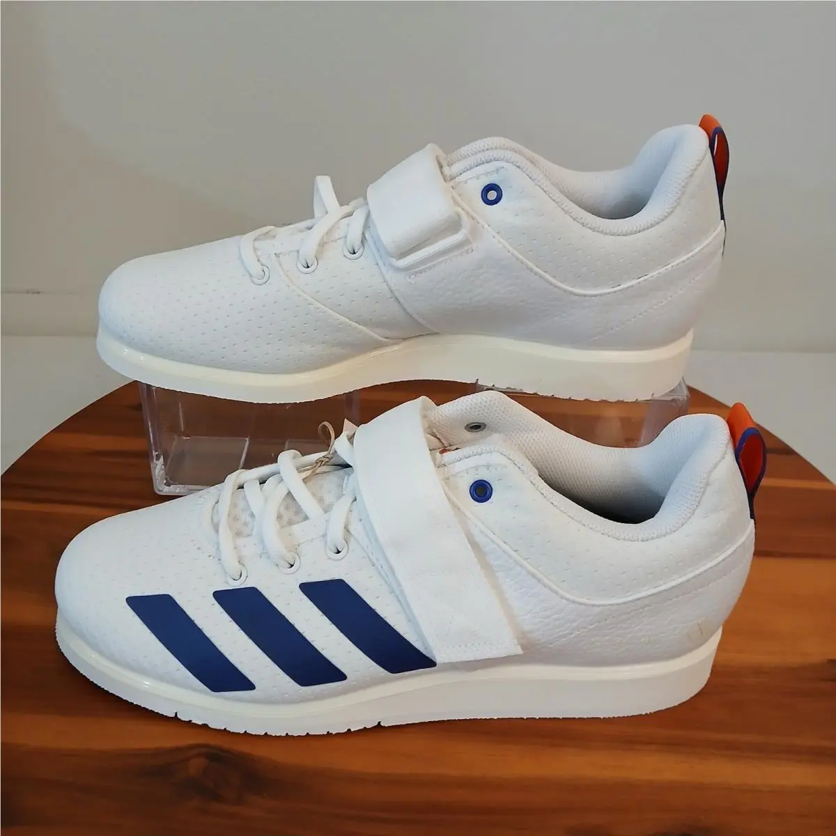 Adidas Powerlift 5 Mens 7.5 White Blue Adipower Training Weightlifting Shoes