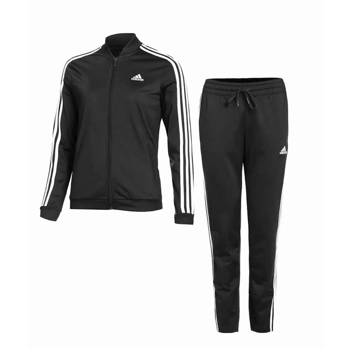 Essentials 3-Stripes Track Suit Zip Jacket Pants Women`s Size L Black by Adidas