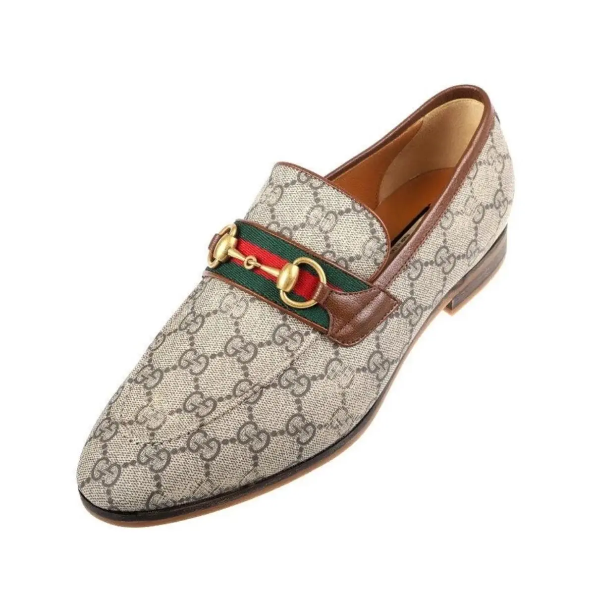 Gucci Men`s Loafers 6.5 UK 6 Beige GG Supreme Horsebit Web Strap Paride