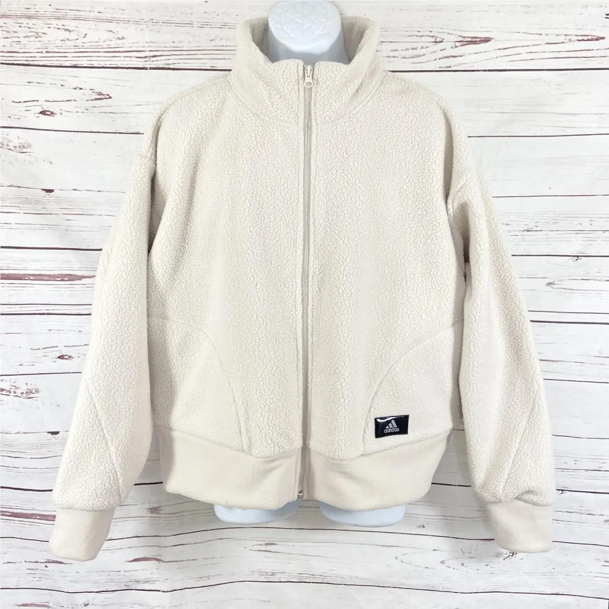 Adidas Holidayz Sherpa Jacket Women’s 3X Beige Full Zip Long Sleeves