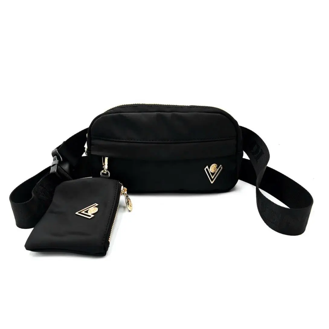Valentino Orlandi Black Nylon Belt Bag Fanny Pk W/card Wallet VN-2102