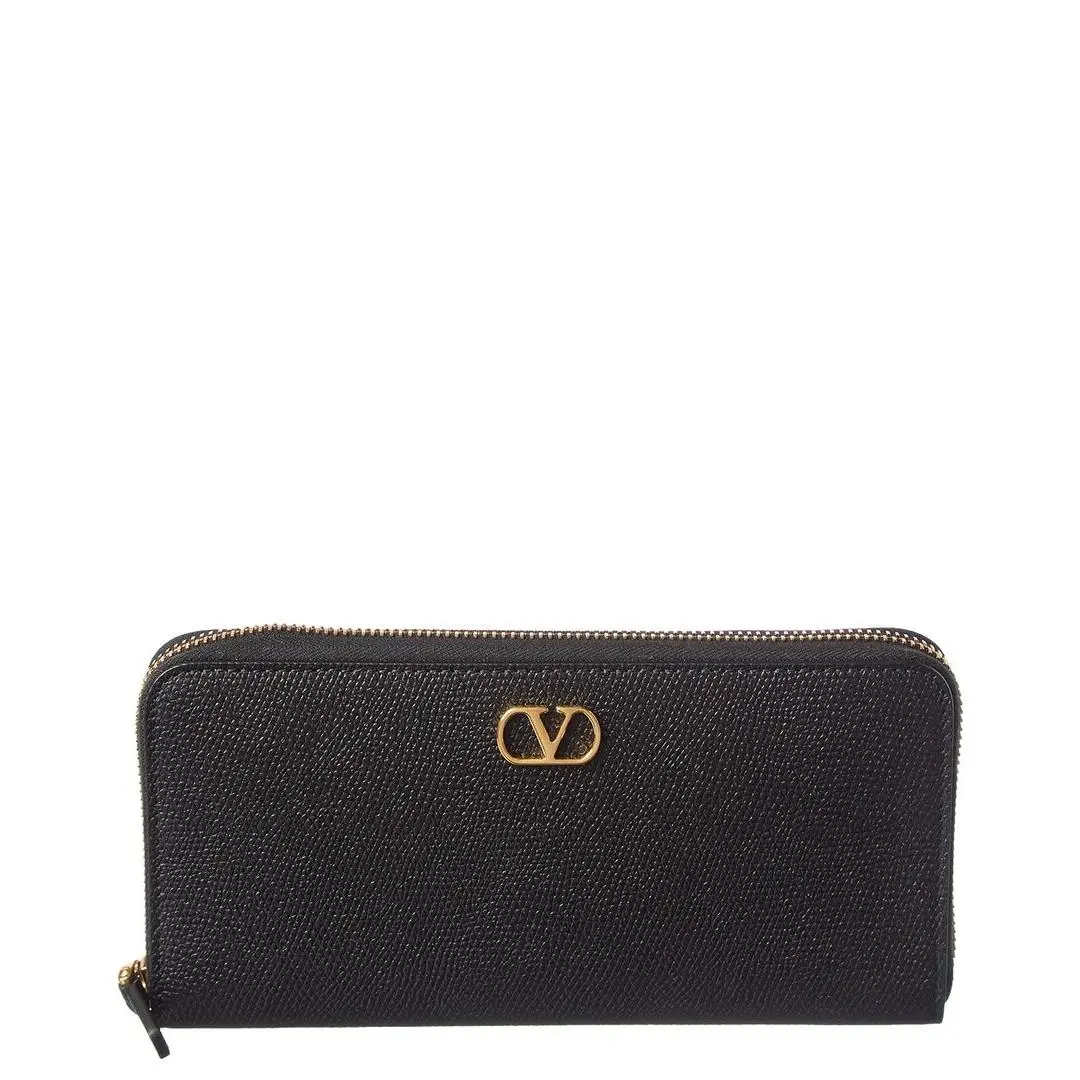 Valentino Vlogo Leather Ziparound Wallet Women`s Black