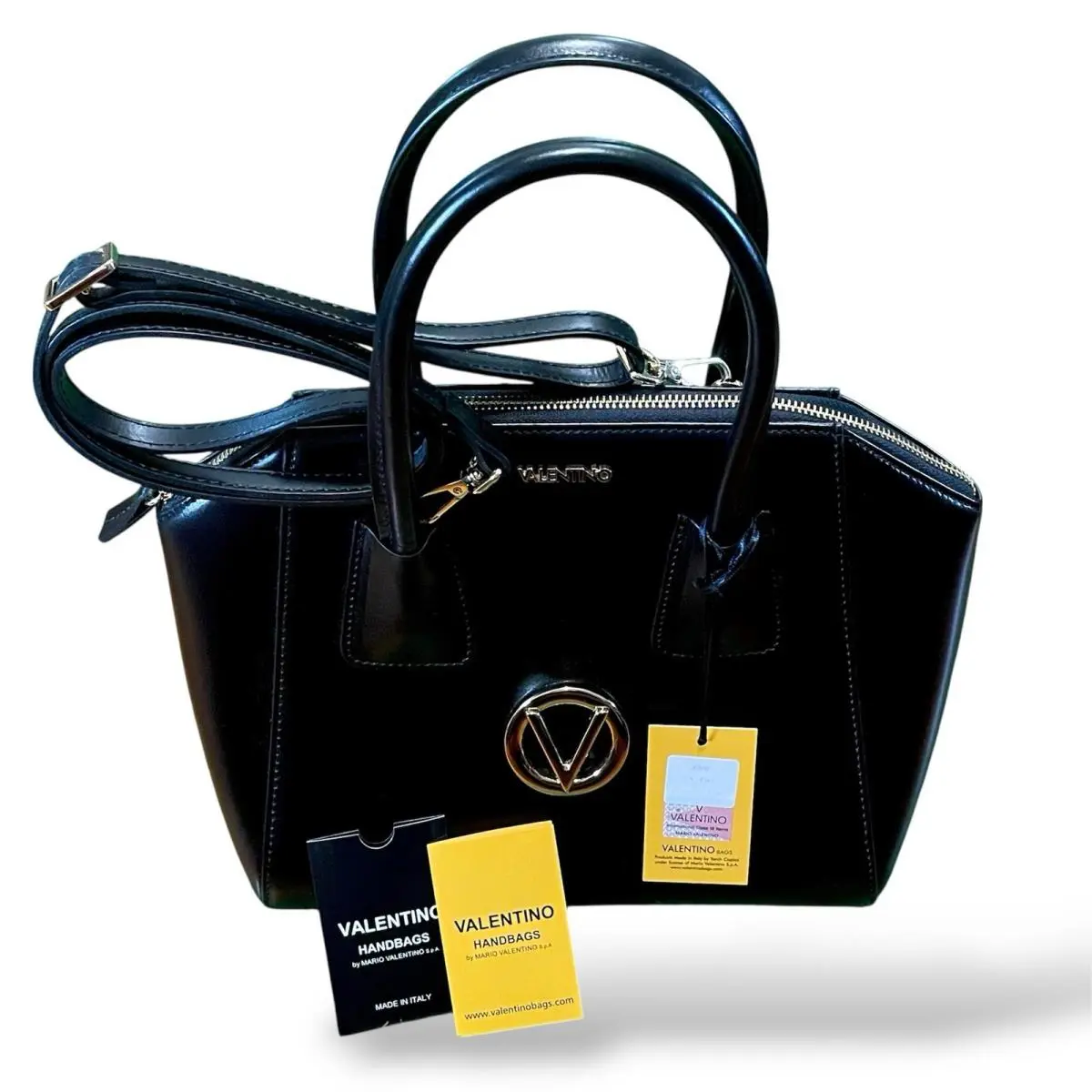 Valentino By Mario Valentino Black Satchel Shoulder Bag Removable Strap