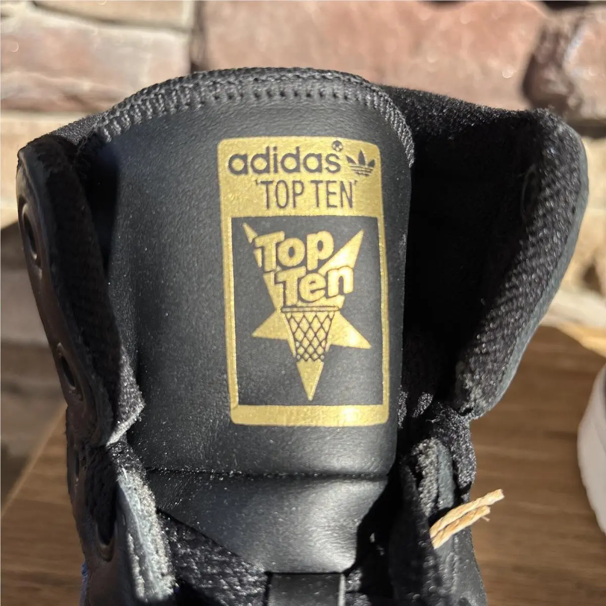 Adidas Top Ten Black and Blue Leather High Tops Mens Size 7.5 Gold Emblem