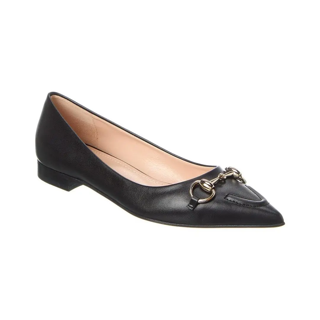 Horsebit Leather Ballerina Flat Women`s Black 36 by Gucci