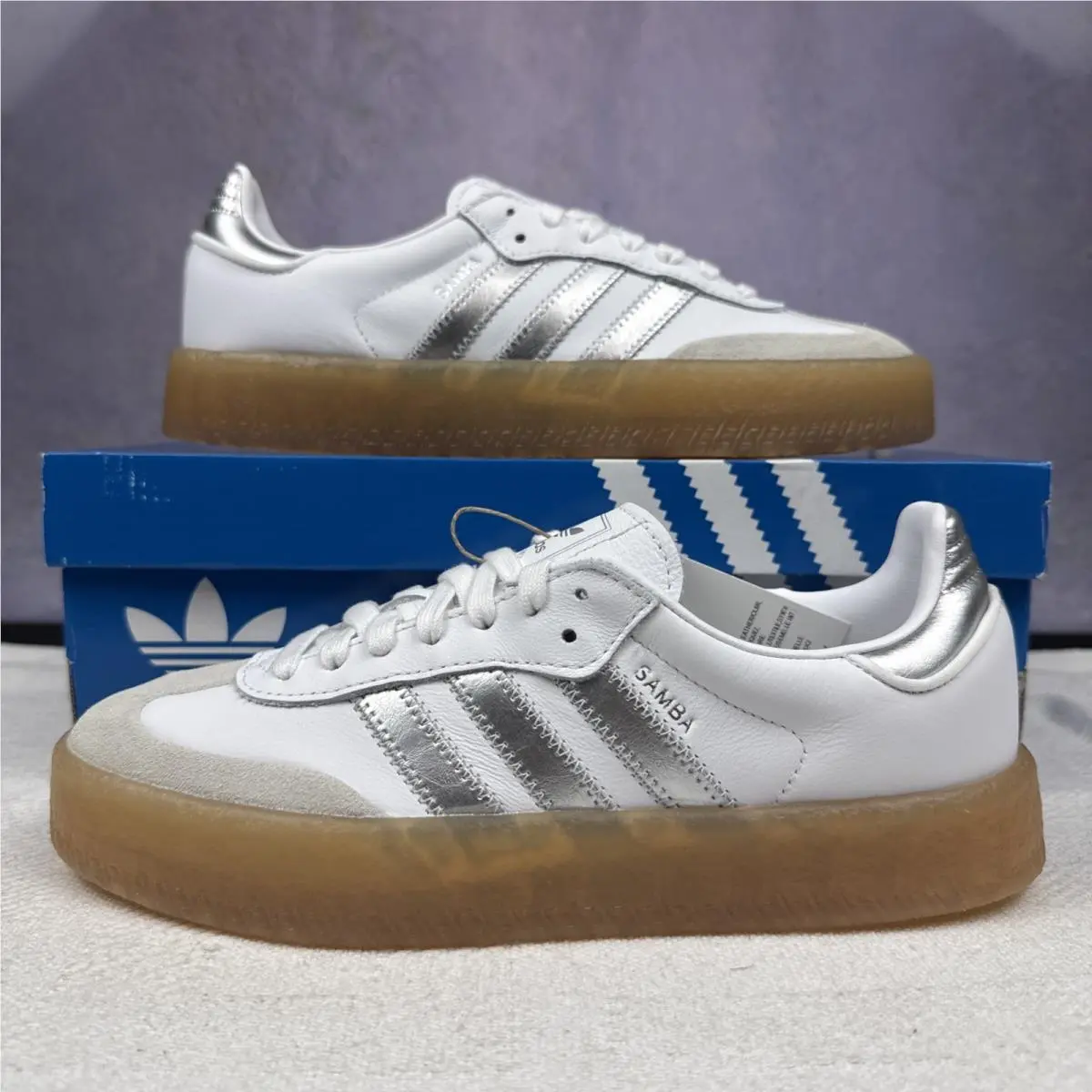 Adidas Sambae W Low-top Sneakers White Silver Women`s Size 7.5 JQ8412
