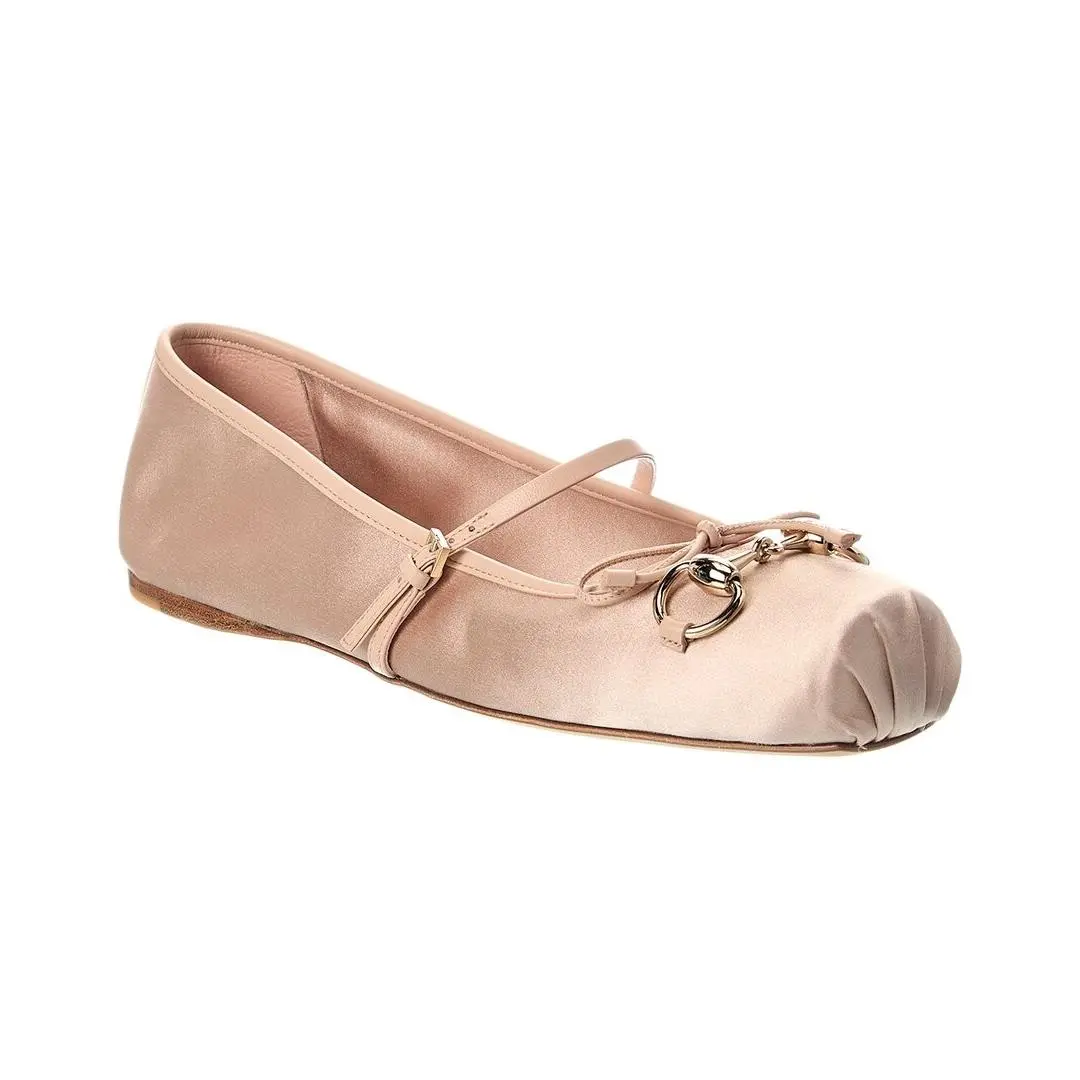 Horsebit Satin Ballet Flat Women`s Pink 40 by Gucci