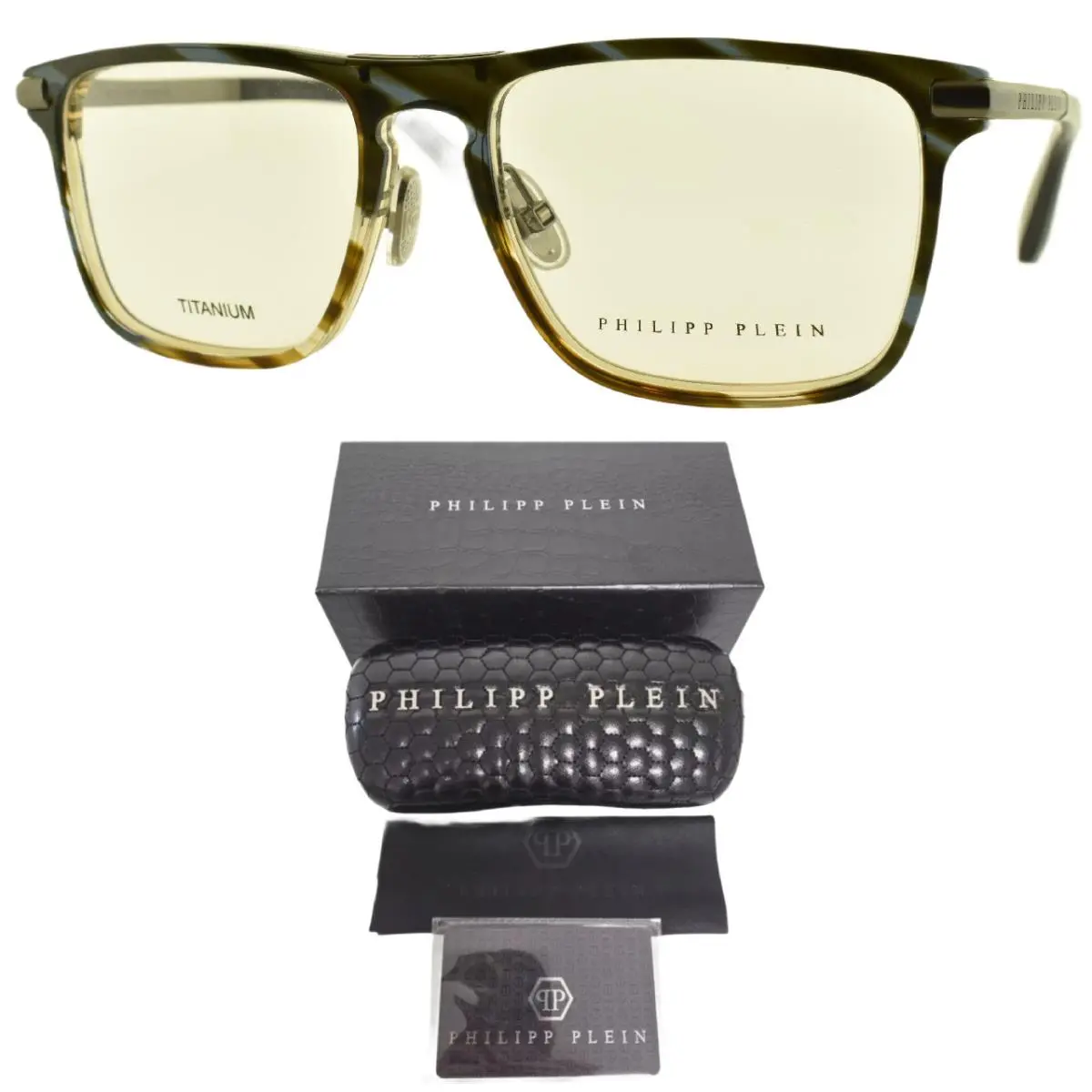 Philipp Plein First Love VPP019 09N3 Striped Gray Optical Frame Eyeglasses