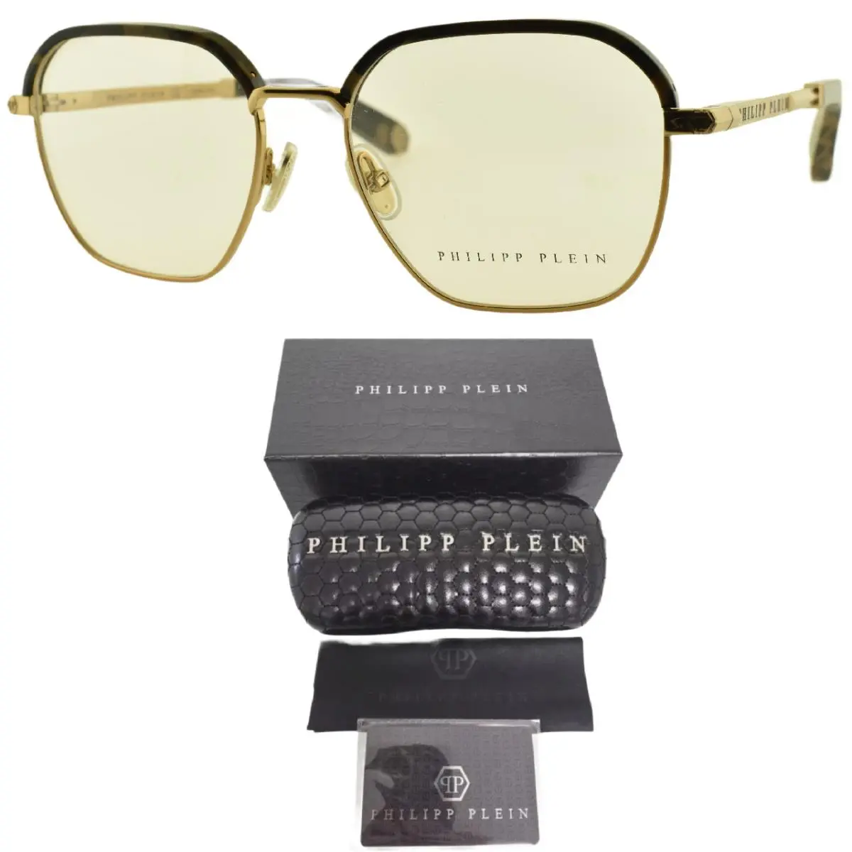 Philipp Plein VPP017 08FF Gold Tortoise Geometric Optical Frame Eyeglasses