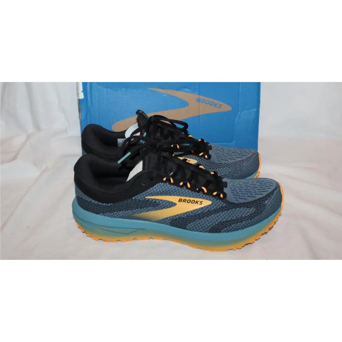 Brooks Men`s Revel 7 Running Athletic Sneakers Blue Black Orange SZ 9.5