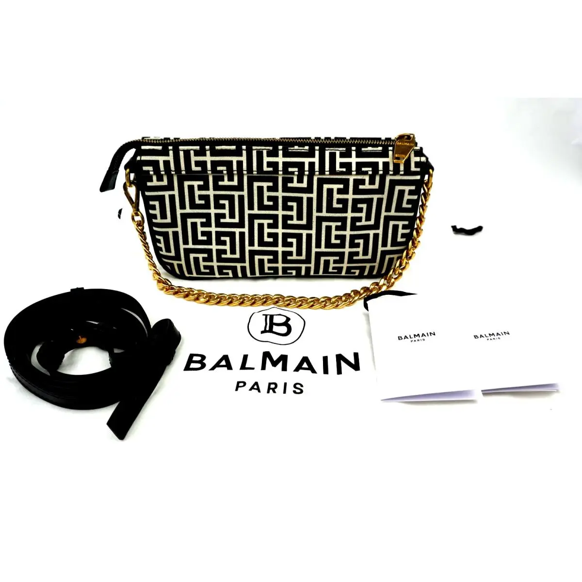 Balmain B-army Chain-linked Monogram Canvas Shoulder Bag
