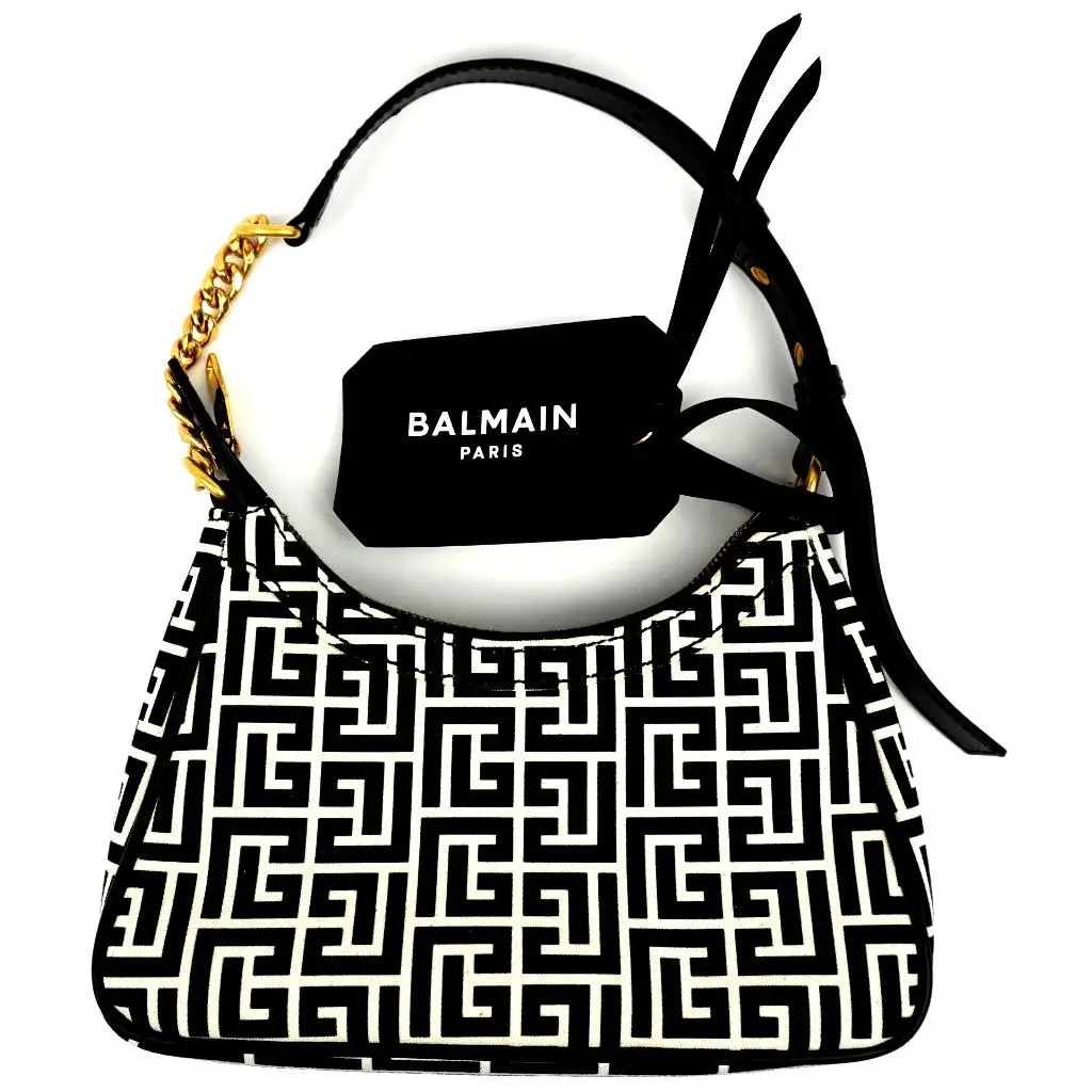 Balmain B-army Chain-linked Monogram Hobo Shoulder Bag