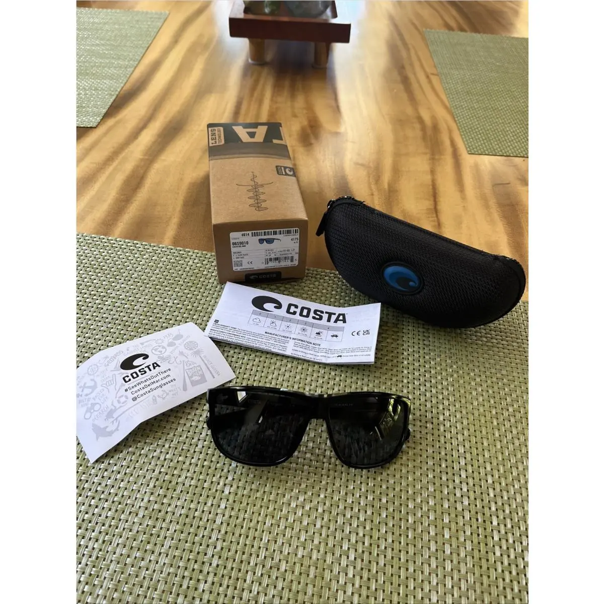 Costa Del Mar Sunglasses Rincondo Shiny Black Polarized Poly Lens Display