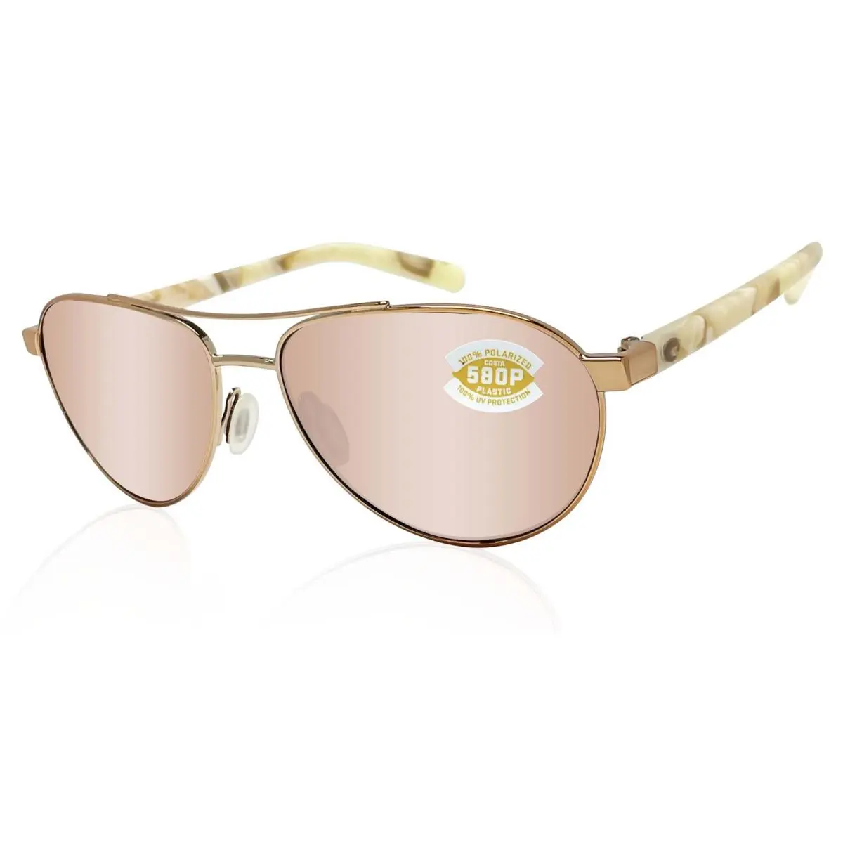 Costa Del Mar Fernandina Shiny Rose Gold Copper Silver Mirror 580 Plastic Lens