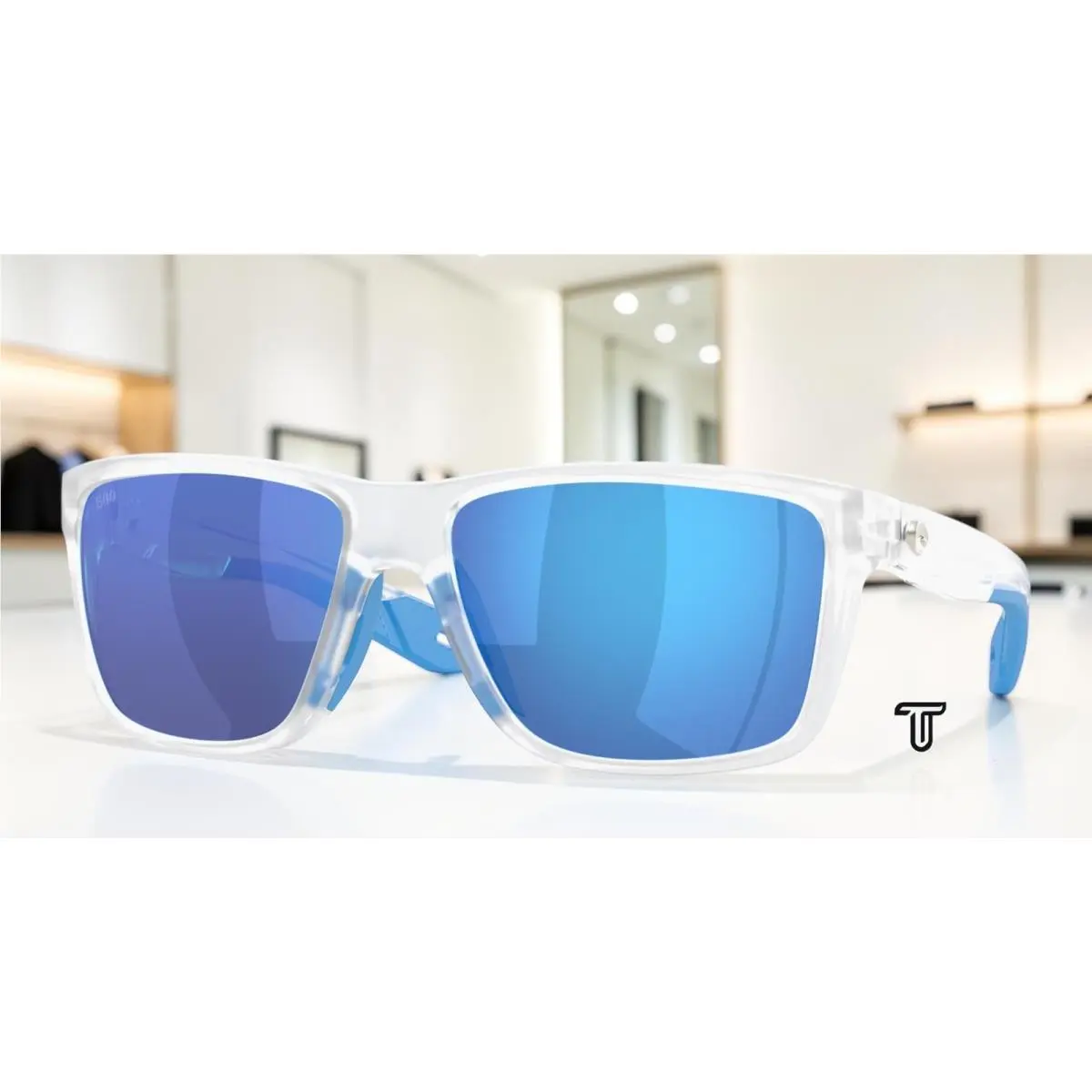 Costa 6S9120 15 Broadbill Ii Clear Blue Mirror Polarized 58 mm Men`s Sunglasses - Frame: Matte Clear, Lens: Blue Mirror