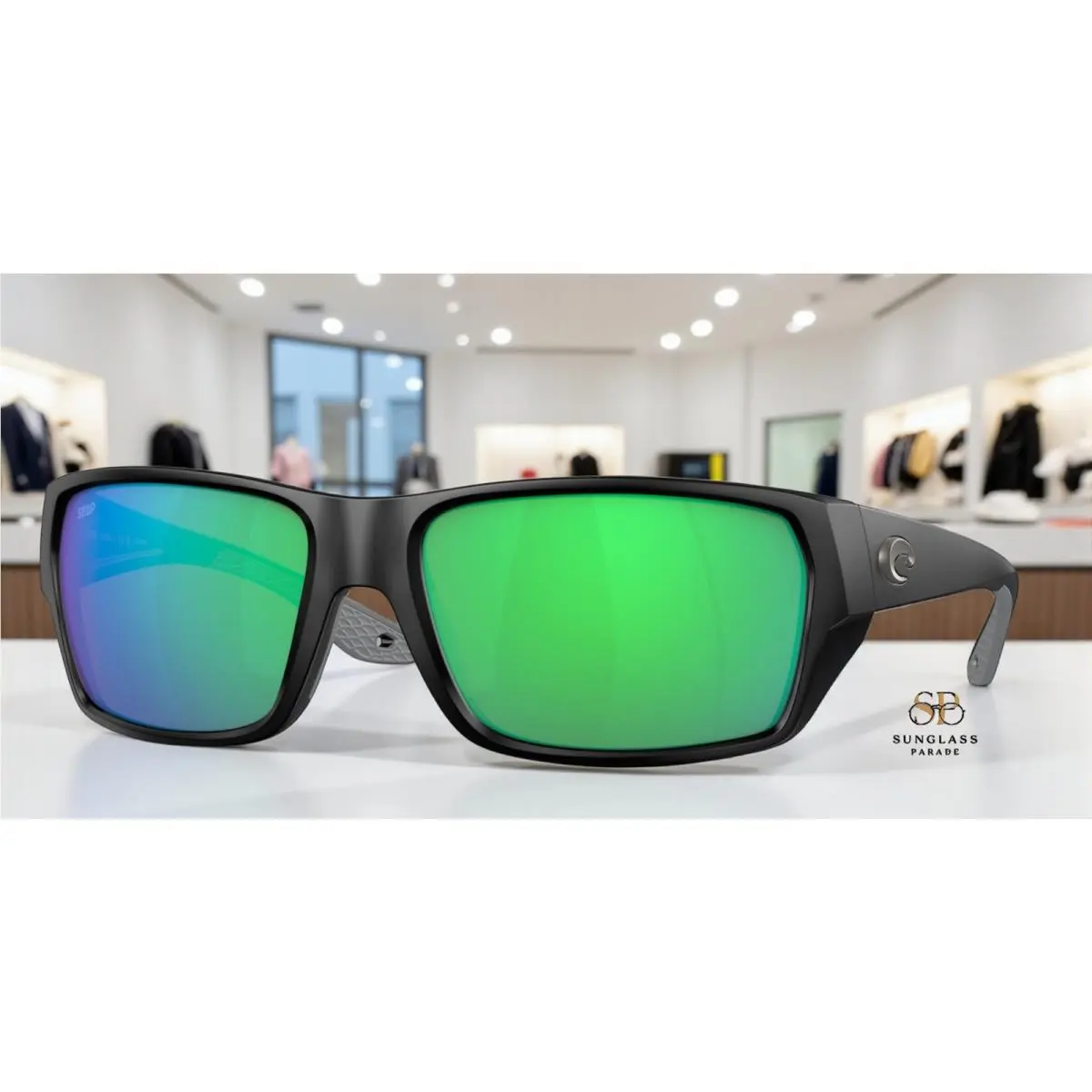 Costa 6S9113 911307 Tailfin Mat Black Green Mirror Polarized 60mm Men Sunglasses - Frame: Matte Black, Lens: Green Mirror