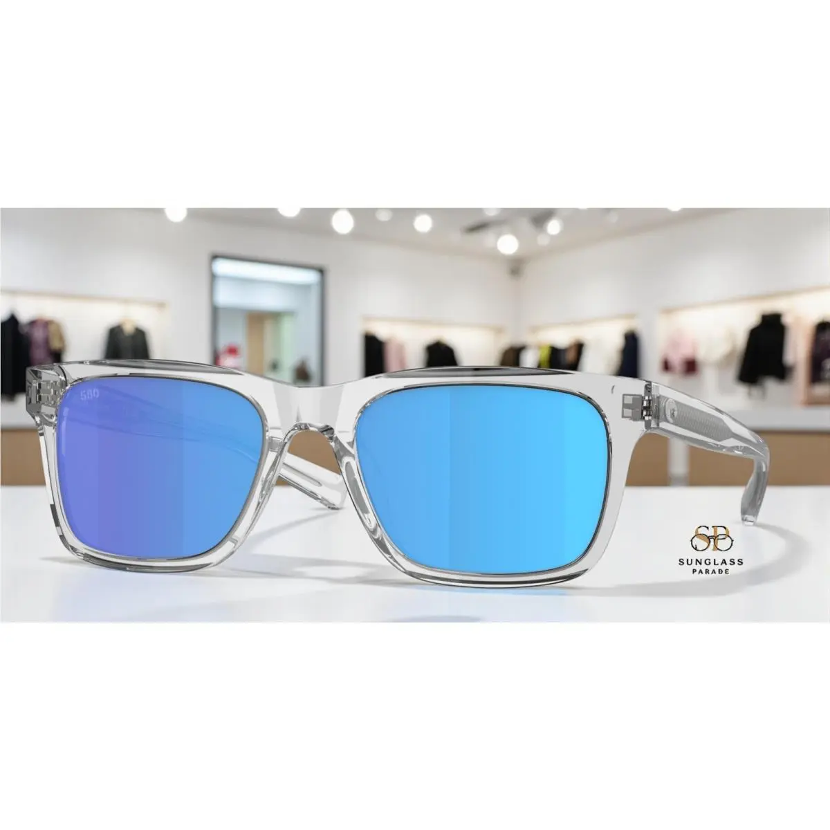 Costa Del Mar 6S2003 02 Tybee Shiny Lt Gray Crystal Blue Mir 52 Men`s Sunglasses - Frame: Shiny Light Gray Crystal, Lens: Blue Mirror