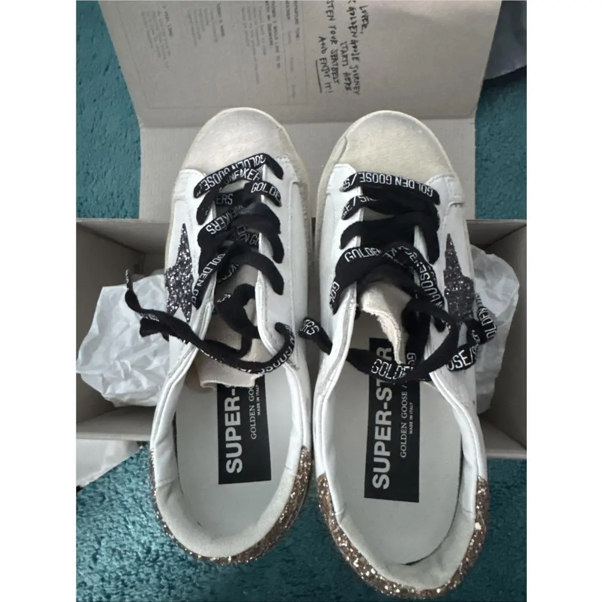Golden Goose Women’s Superstar Size 35 White Silver Gold Glitter
