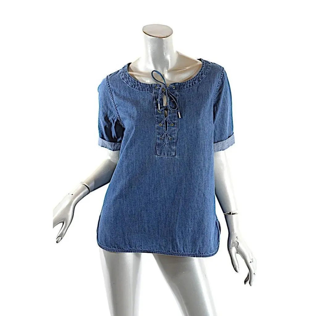Rag Bone Jean Cotton Light Weight Denim Lace Up Front Blouse Sz S by Rag & Bone
