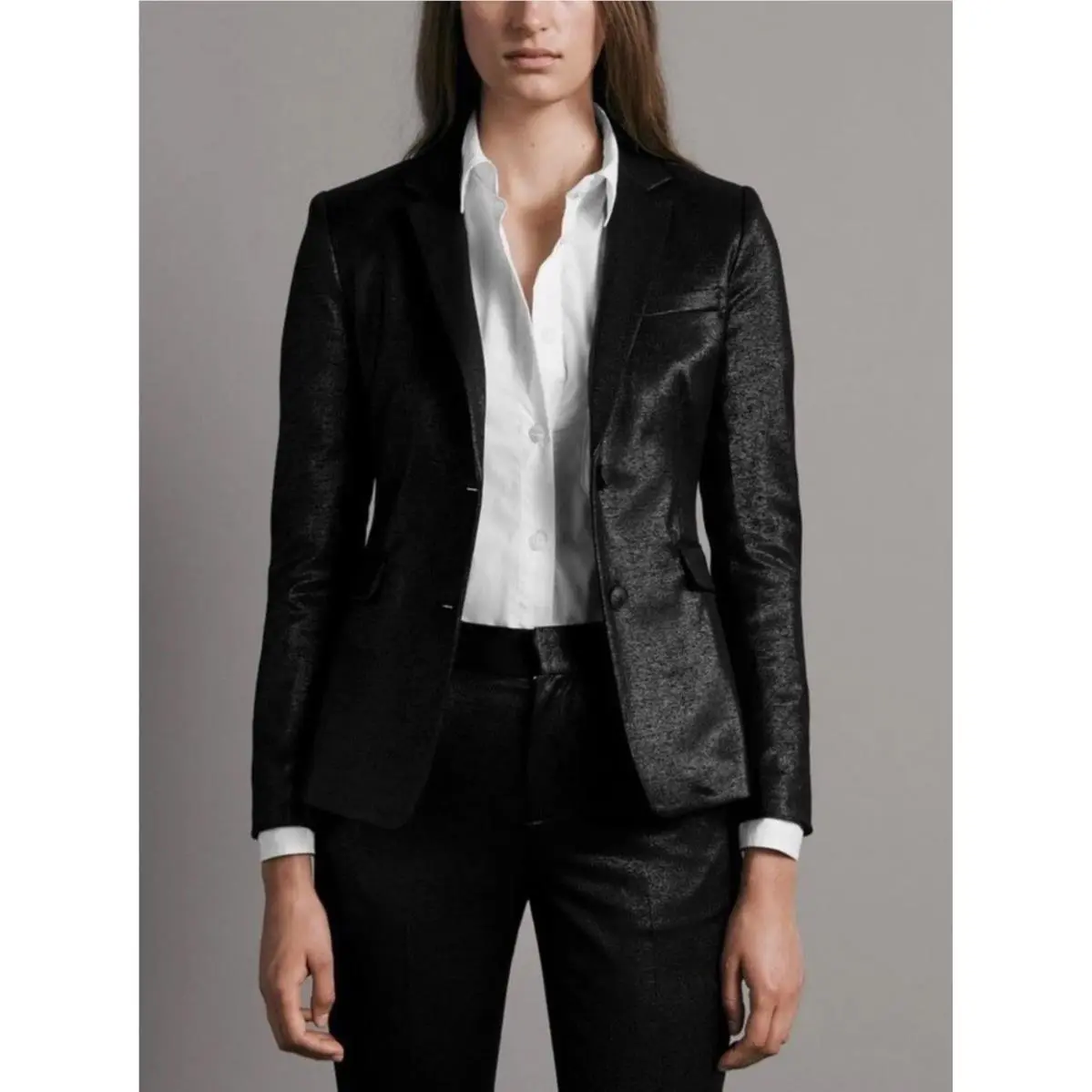 Rag Bone Size 4 Razor Blazer Black Wool Lurex Metallic Button Jacket Coat