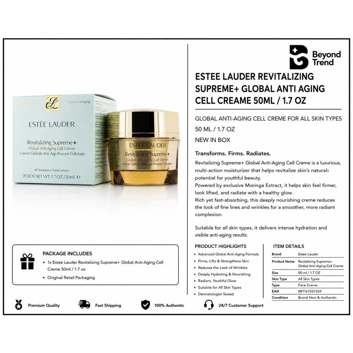 Estee Lauder Revitalizing Supreme+ Global Anti-aging Cell Power Creme 1.7 / 50ml