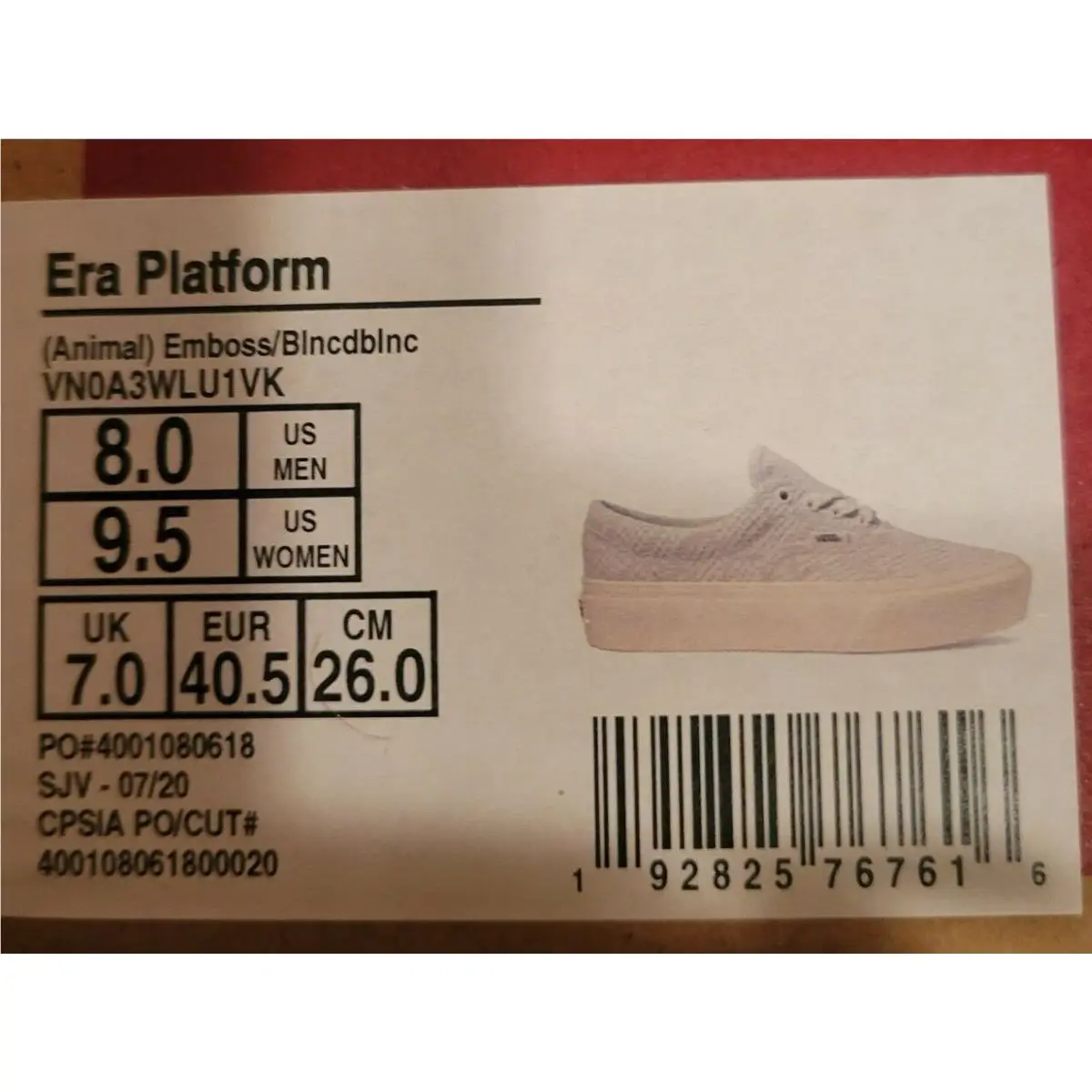 Vans shoes - Vans Era Platform - Era Platform - VN0A3WLU1VK - (Animal) Emboss/Blanc de Blanc (UPC: 192825767616) 6