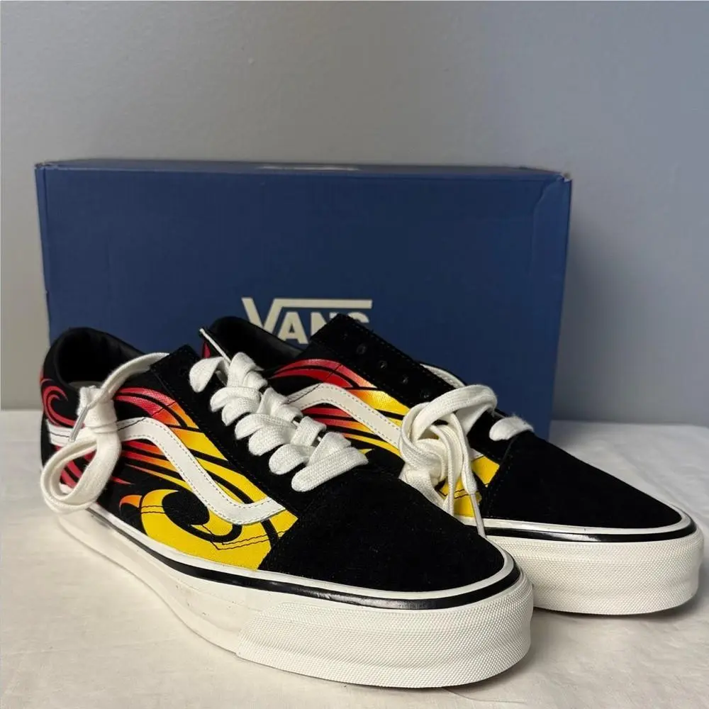 Vans Old Skool Flame Y2K Black Yellow Low Top Sneakers Mens 12