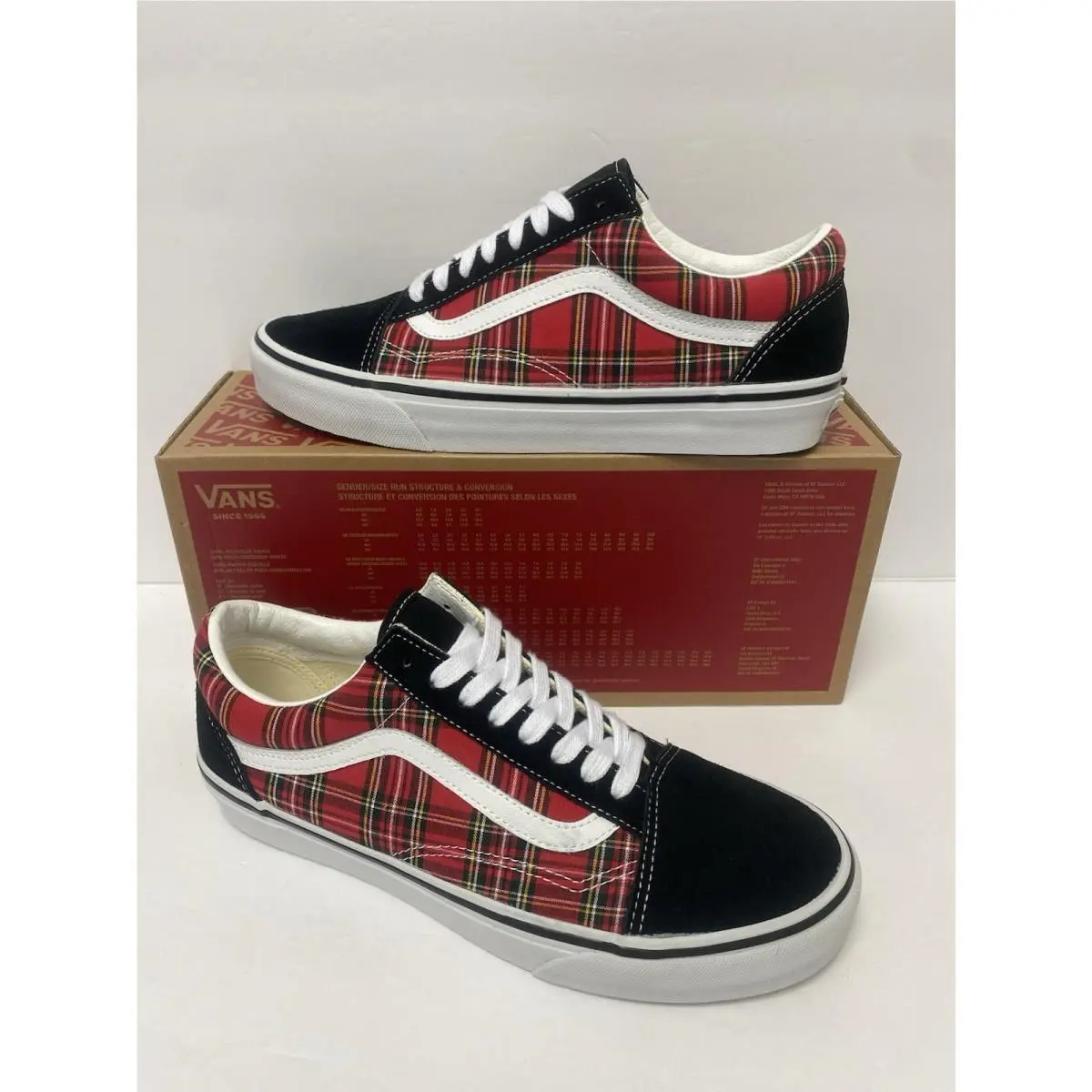 Vans M 9 Old Skool Skate Shoes Black Red Plaid