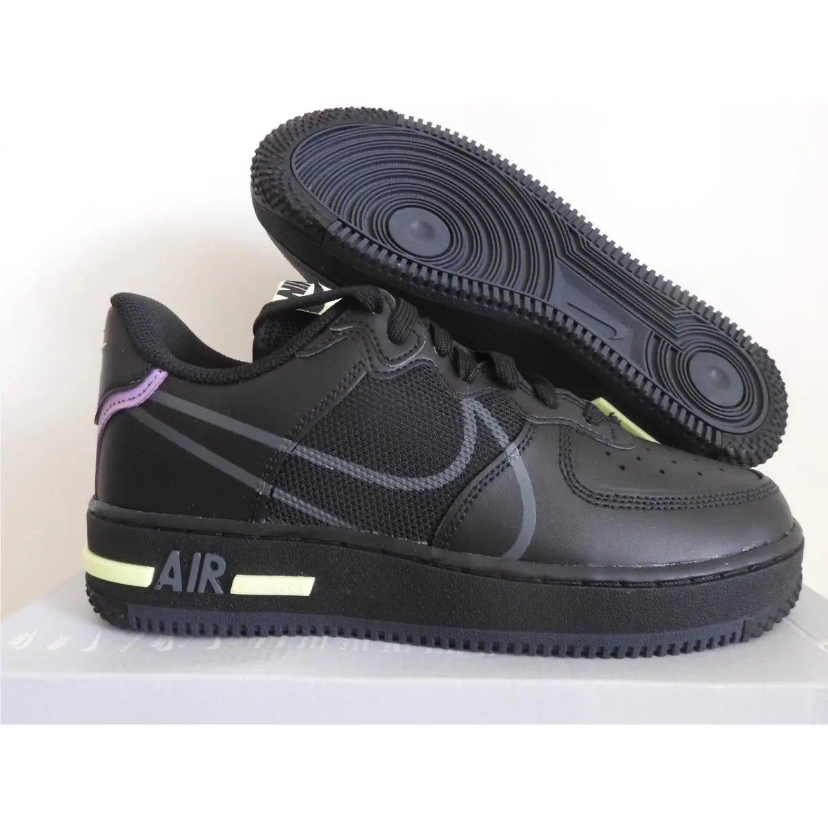 Nike Air Force 1 React GS Black-anthracite-violet Star Sz 6Y CD6960-001