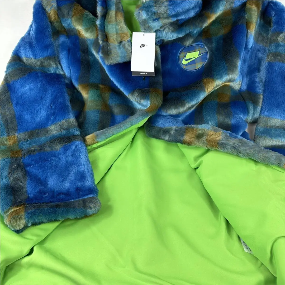 Nike clothing - Nike Sportswear Faux Fur Jacket - DD4541-476 - Court Blue/Mean Green (UPC: 195242454213) 3