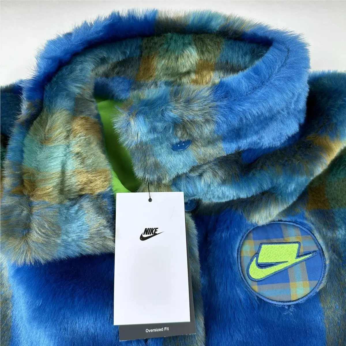 Nike clothing - Nike Sportswear Faux Fur Jacket - DD4541-476 - Court Blue/Mean Green (UPC: 195242454213) 1