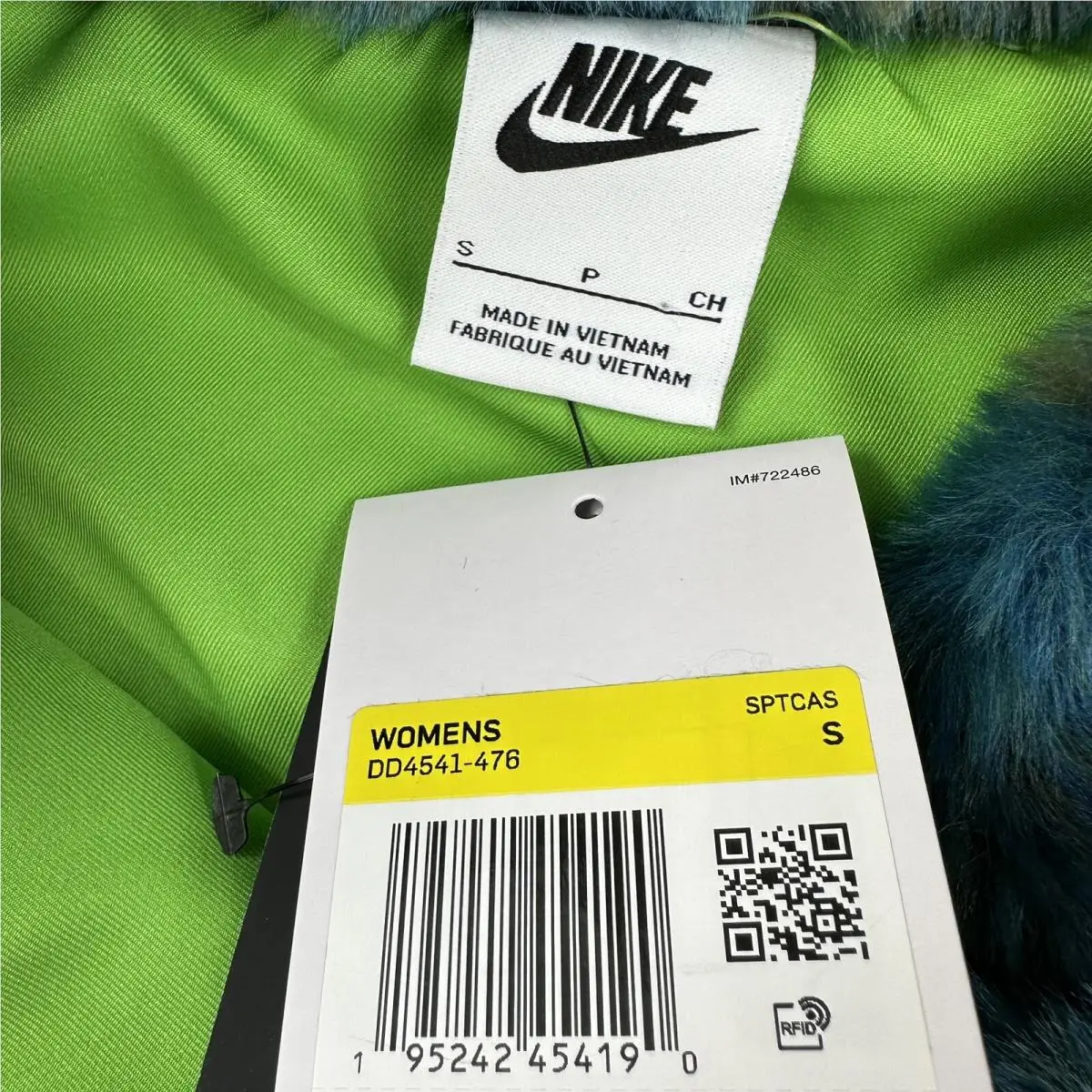 Nike clothing - Nike Sportswear Faux Fur Jacket - DD4541-476 - Court Blue/Mean Green (UPC: 195242454213) 7