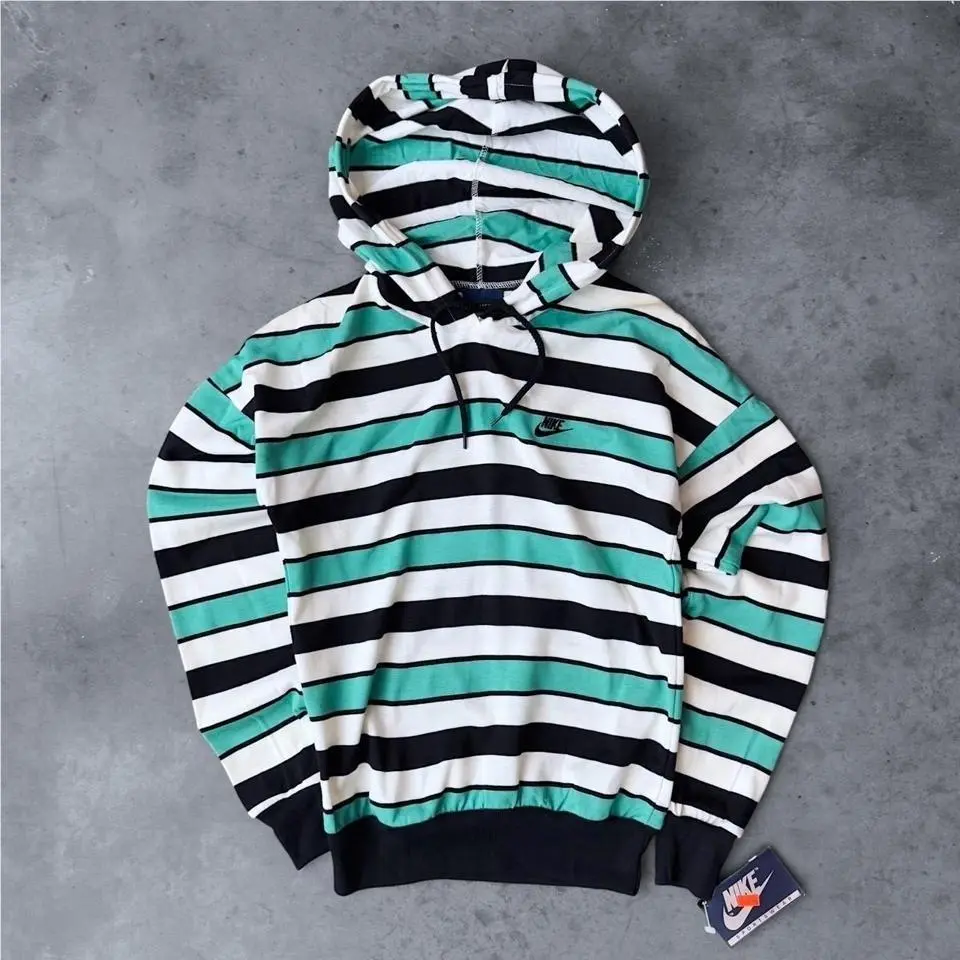 Vintage 80s Dswt Nike Hoodie Zip Up Tri Tone Striped Small