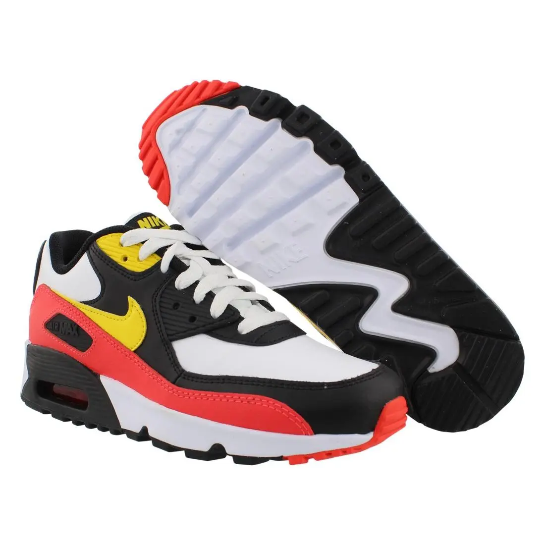 Nike Air Max 90 Leather GS Boys Shoes Size 5.5 Color: White/chrome Yellow/black