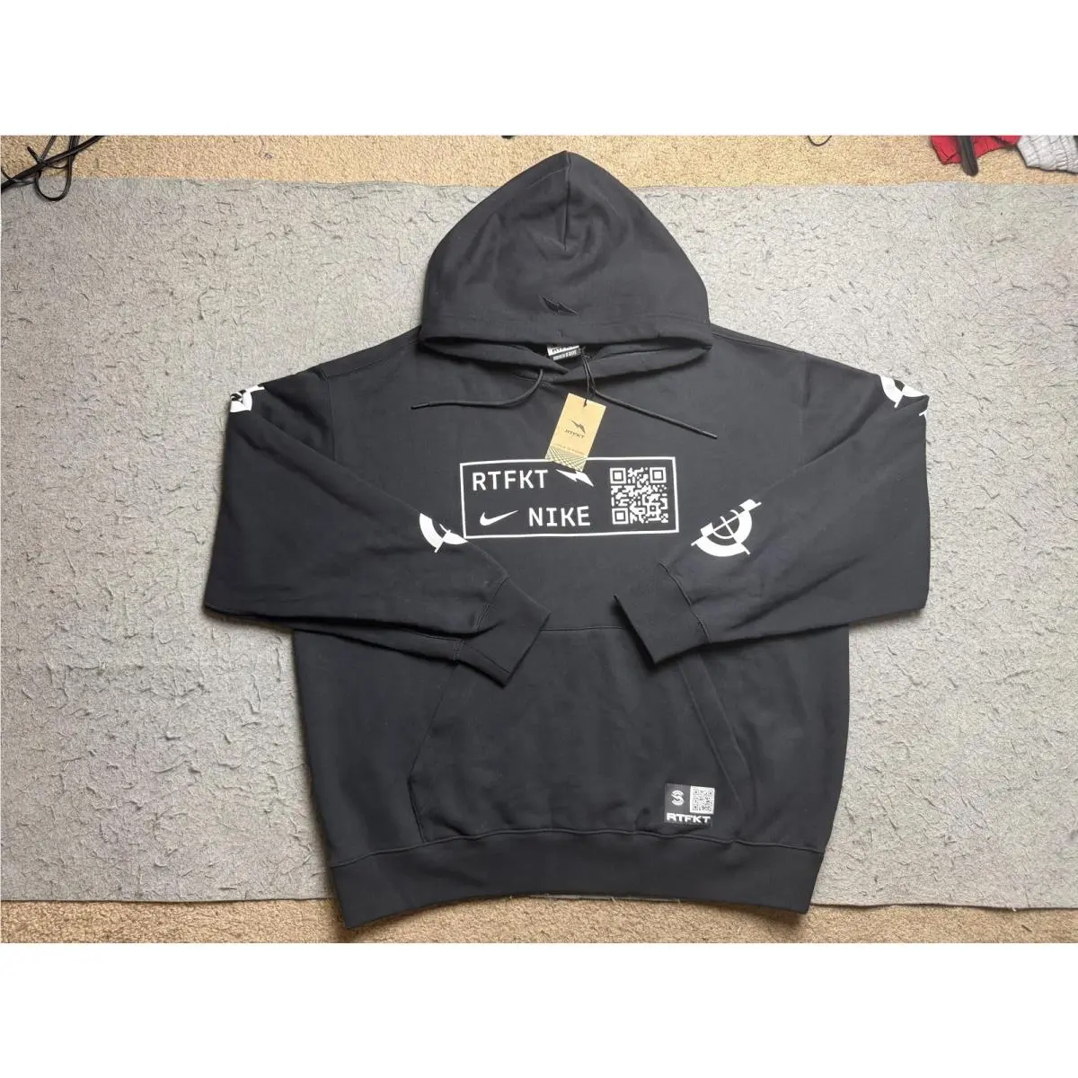 Rtfkt X Nike AR Hoodie Mens Large Black Fleece Graphic Pullover QR Code