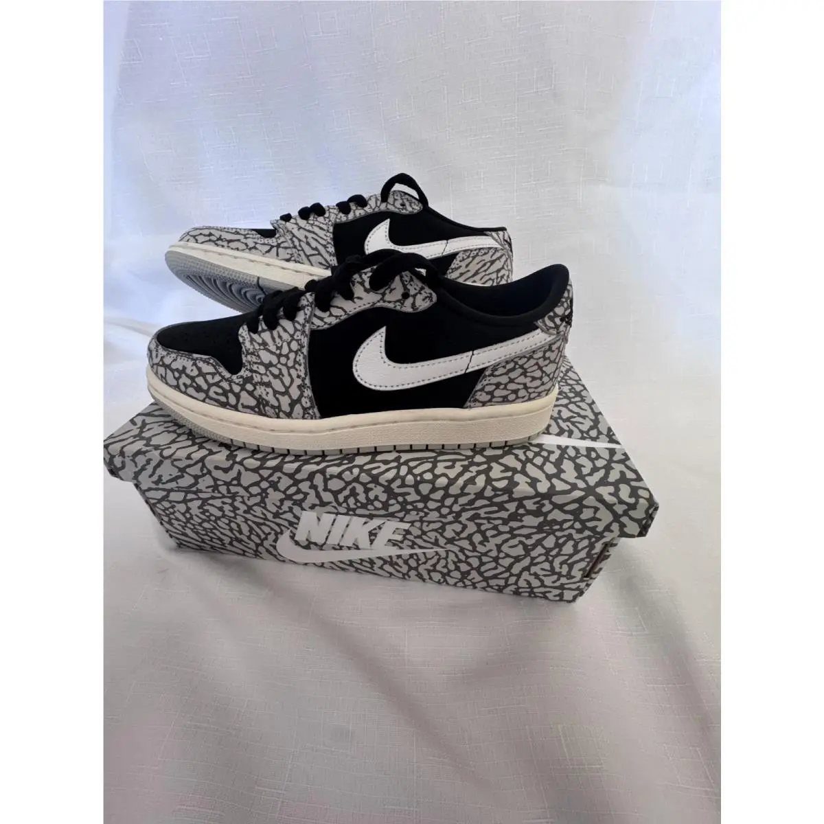 Nike Air Jordan 1 Retro Low OG Black Cement Overlay Print Shoes Womens Size 5.5