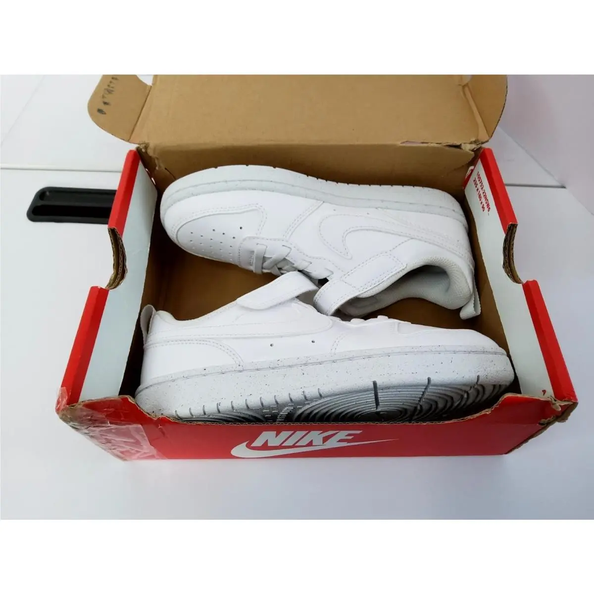 Nike Boy`s Sneaker Low Court Borough Low Recraft White White White Size 13.5C