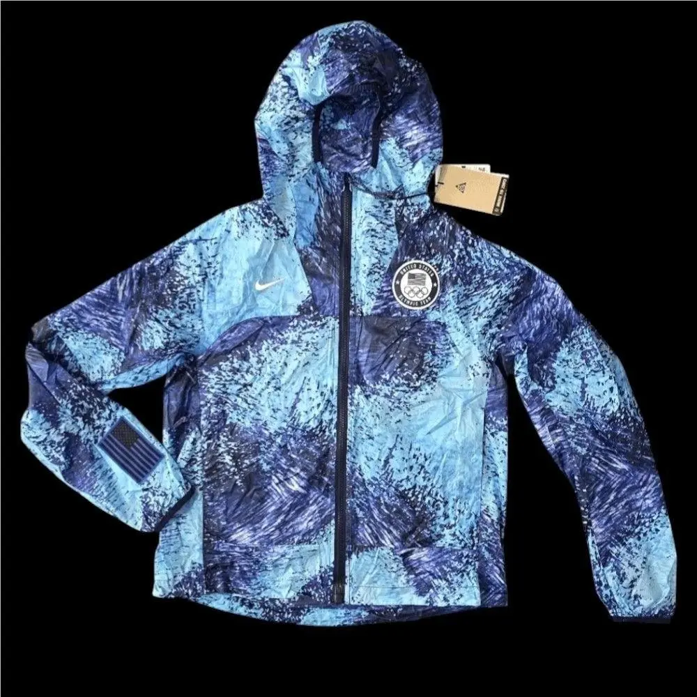 Nike Acg Olympic Team Usa Women Medium Windbreaker Jacket Blue