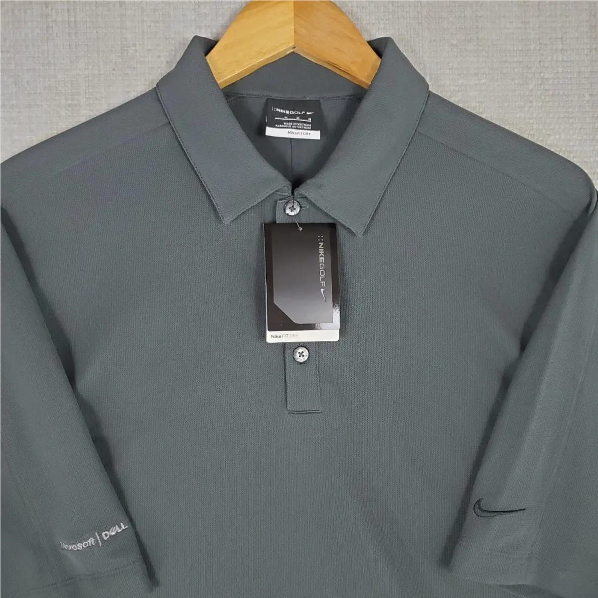 Vtg Nike Golf x Microsoft x Dell Size Medium Mens Polo Shirt Gray Wicking