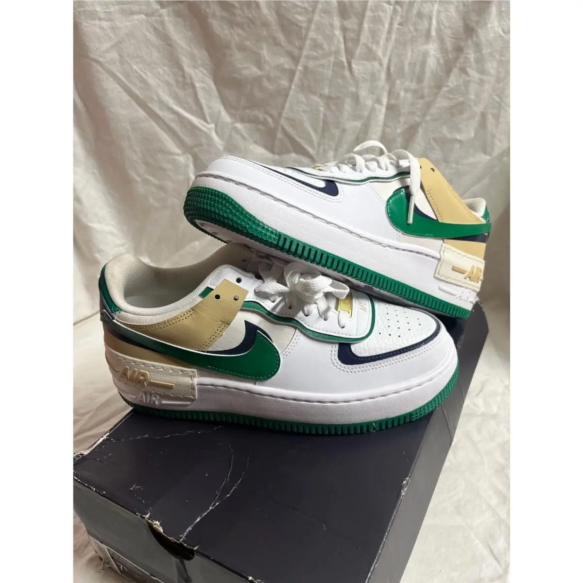 Nike Air Force 1 Shadow Women`s Casual Shoes White Malachite Sesame Size 7.5
