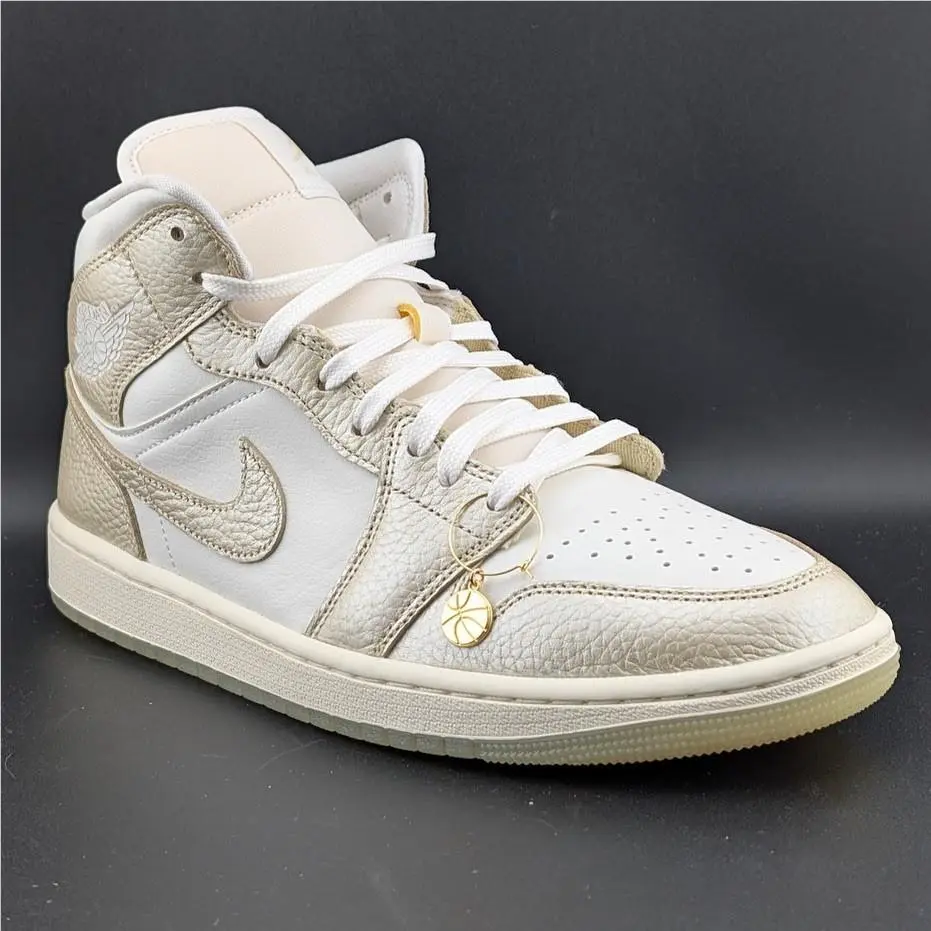 Nike Women`s Size 10.5 Air Jordan 1 Mid SE Hoops Gold Pack W Shoes- HV5159-100