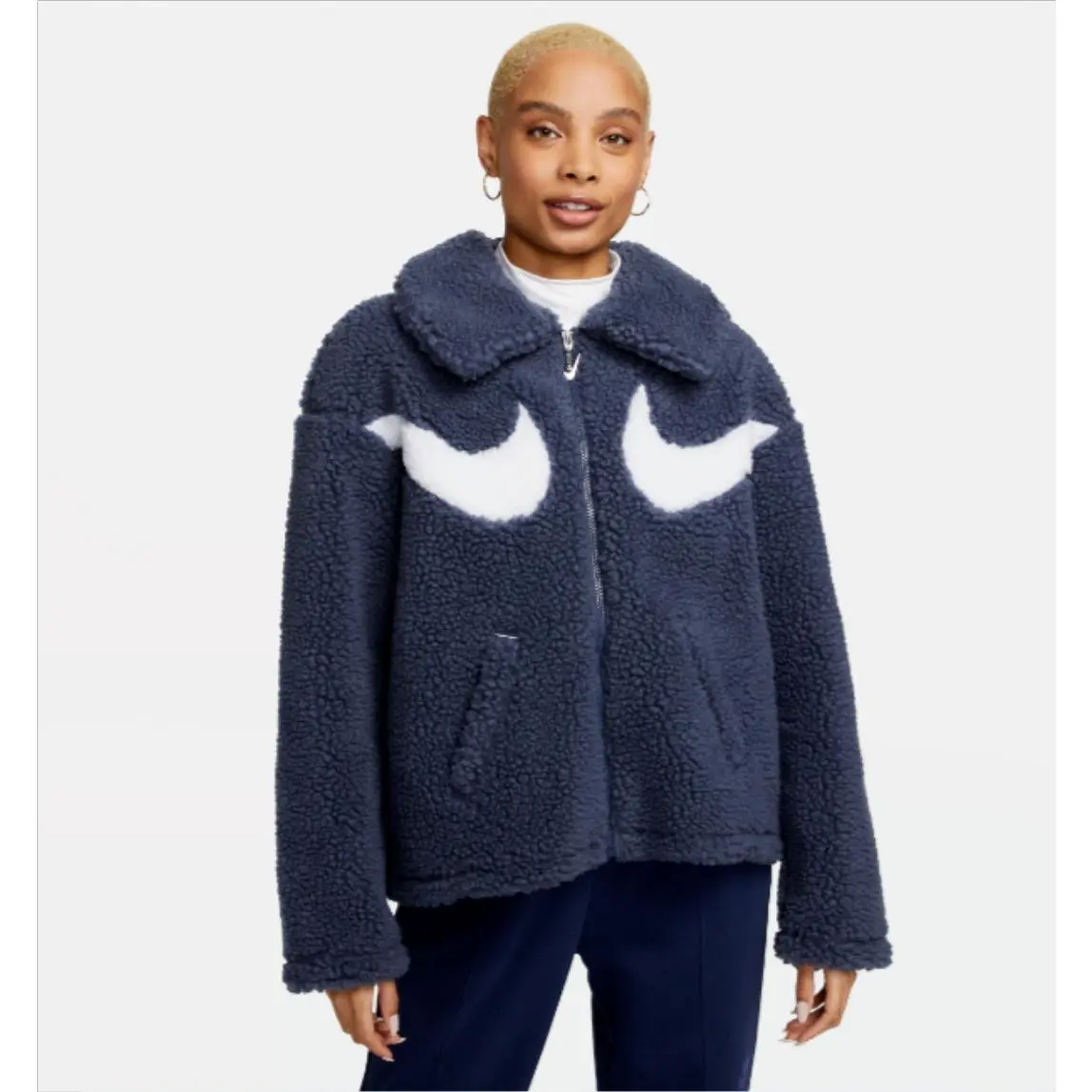 Sportwear Swoosh Sherpa Women Jacket Blue DV7073 437 Size: Small by Nike