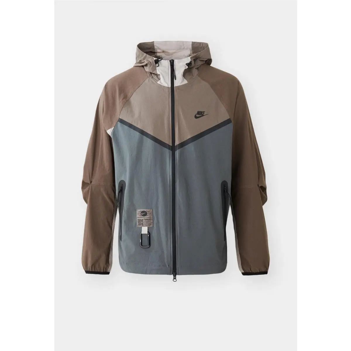 Nike Tech Windrunner Woven Jacket Mens XL Brown Gray Hooded Full Zip Lightweight