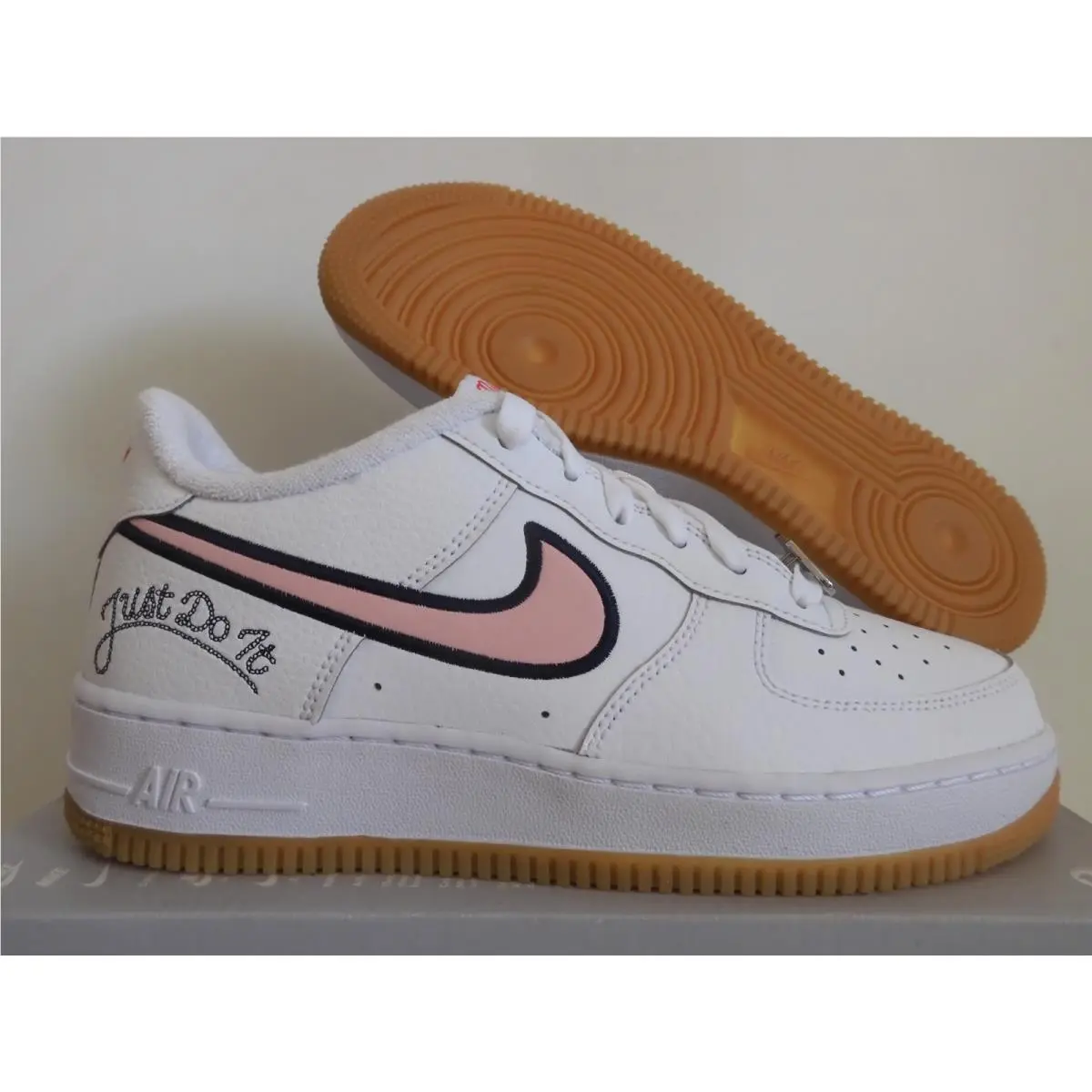 Nike Air Force 1 LV8 GS White-pink Glaze-chile Red-gum Sz 7Y DB4542-100