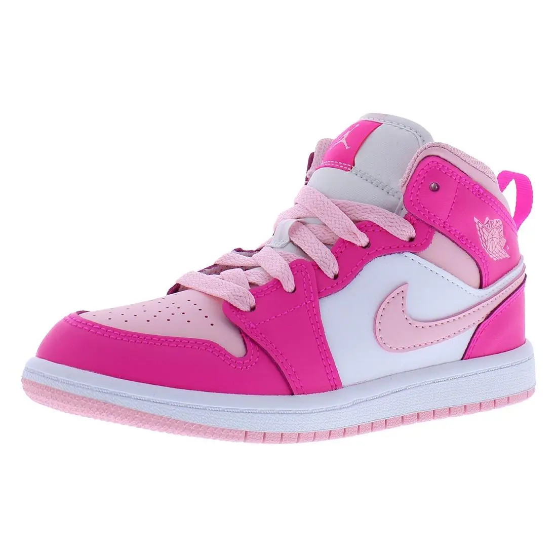 Nike Jordan 1 Mid Leather PS Girls Shoes Size 12 Color: White/med Soft Pink