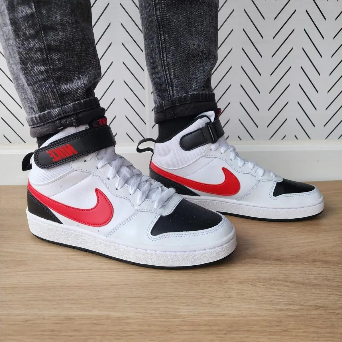 ⭐nike Court Borough Mid 2 6.5Y Big Kid Shoes White Red School Sneaker CD7782-110