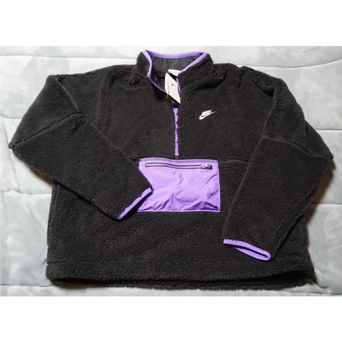 SZ XL Nike Fleece Anorak 1/2 Zip Pullover Jacket DQ4880-010 Black Purple