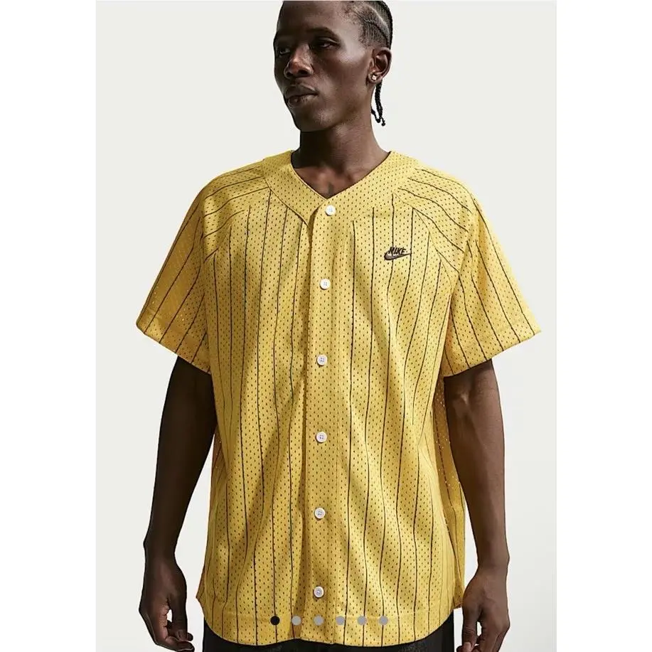 Nike Sportswear Trend Pinstripe Baseball Mesh Jersey Gold II4428-389 Men Medium