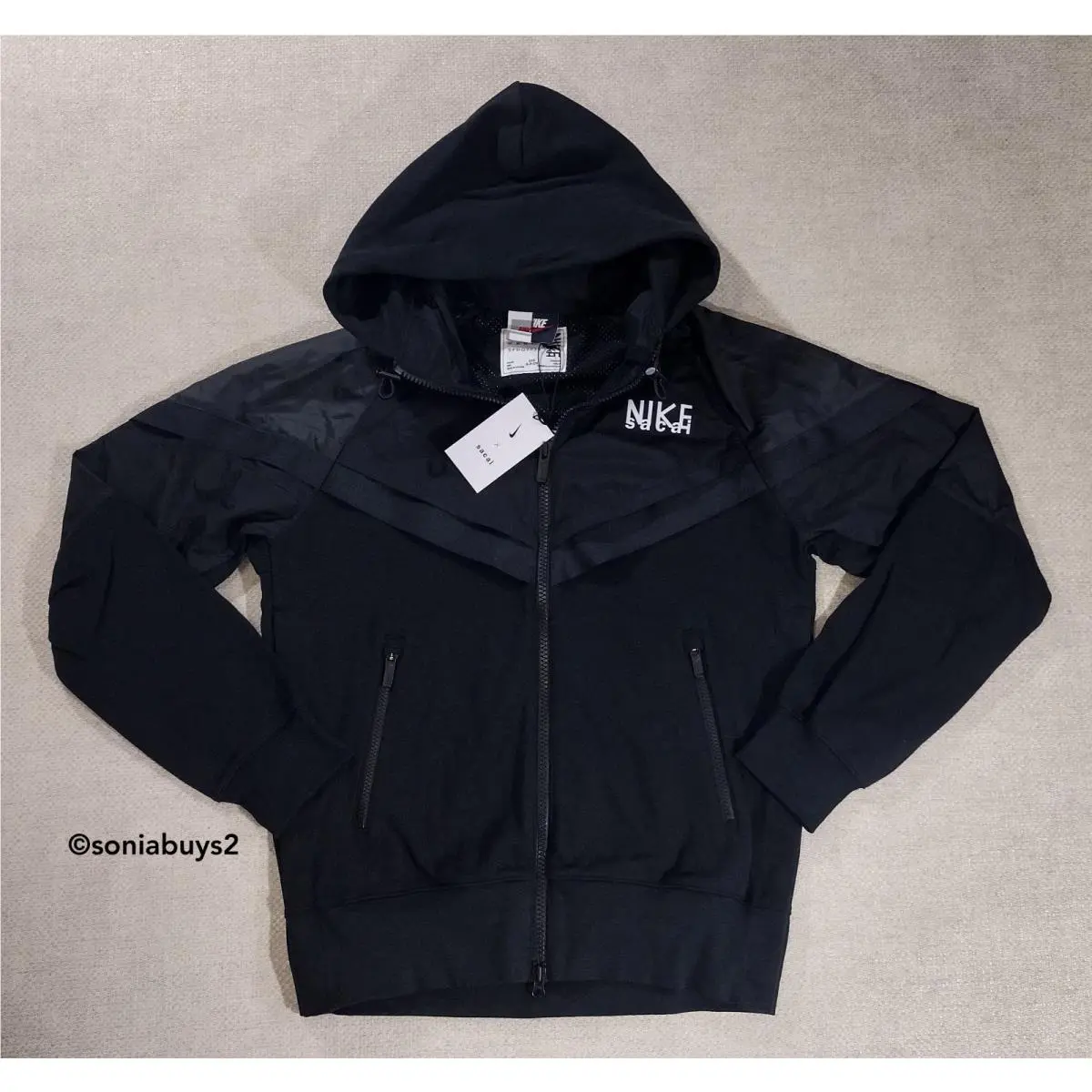 Nike x Sacai Nrg Full Zip Men`s Hoodie DQ9029-010 Black Size S