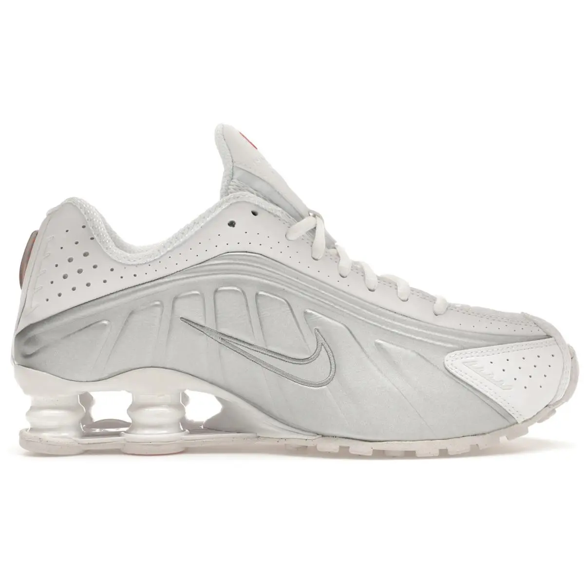 Size 11W Nike Shox R4 White Metallic Silver Women`s